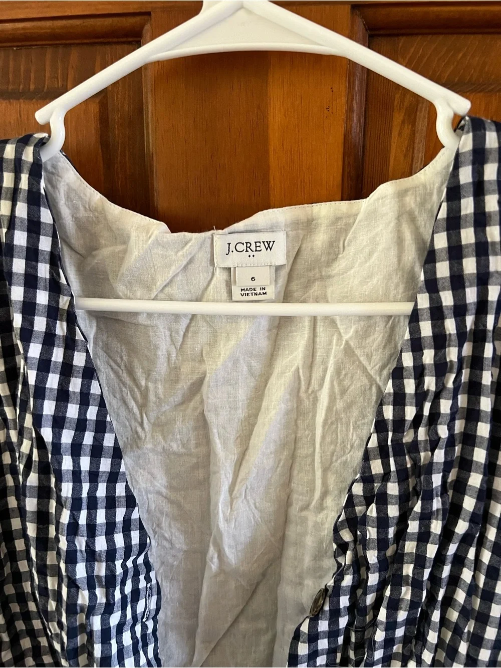 J. Crew Navy and White Gingham Midi Dress